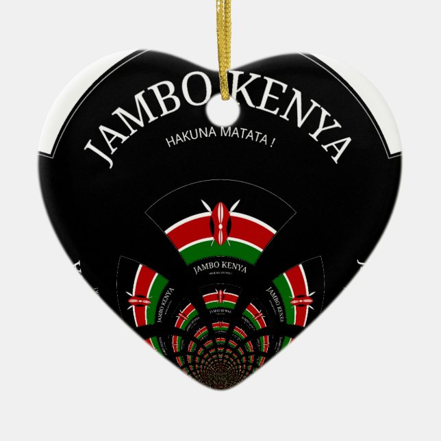 Kenyan Flagga Inspired Jambo Välkommen Design Art Julgransprydnad Keramik (Framsidan)