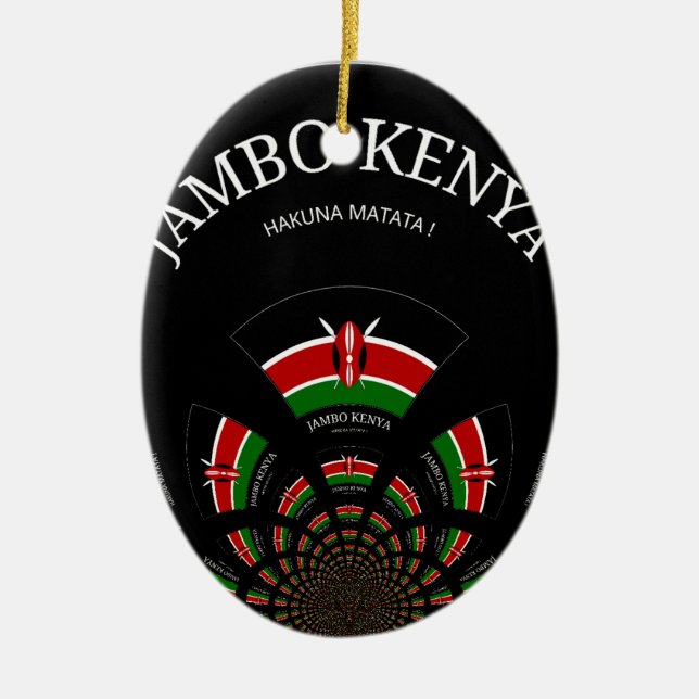 Kenyan Flagga Inspired Jambo Välkommen Design Art Julgransprydnad Keramik (Framsidan)