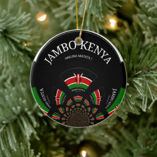 Kenyan Flagga Inspired Jambo Välkommen Design Art Julgransprydnad Keramik