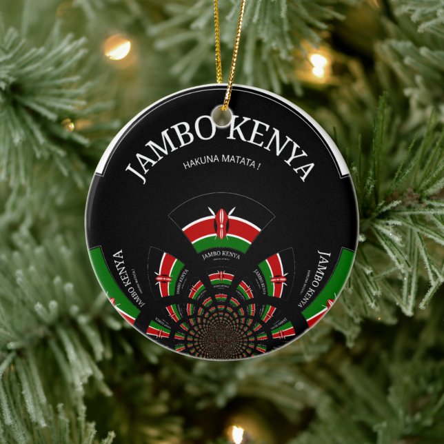 Kenyan Flagga Inspired Jambo Välkommen Design Art Julgransprydnad Keramik (Träd)
