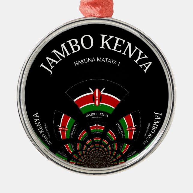 Kenyan Flagga Inspired Jambo Välkommen Design Art Julgransprydnad Metall (Framsidan)