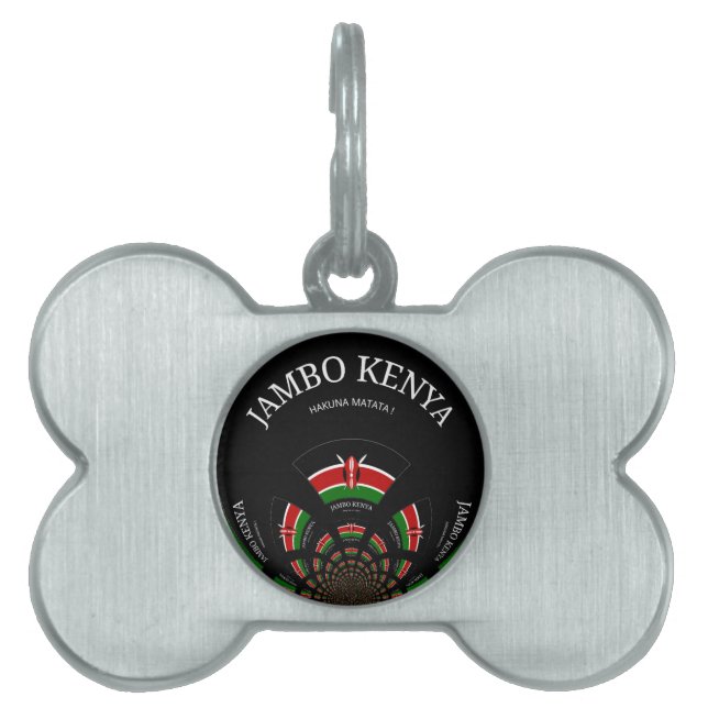 Kenyan Flagga Inspired Jambo Välkommen Design Art Namnbricka Husdjur (Framsidan)