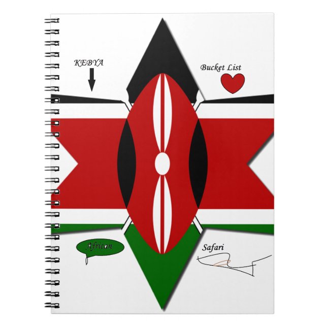 Kenyan Flagga Safari Design: Bucket List Anteckningsbok Med Spiral (Framsidan)