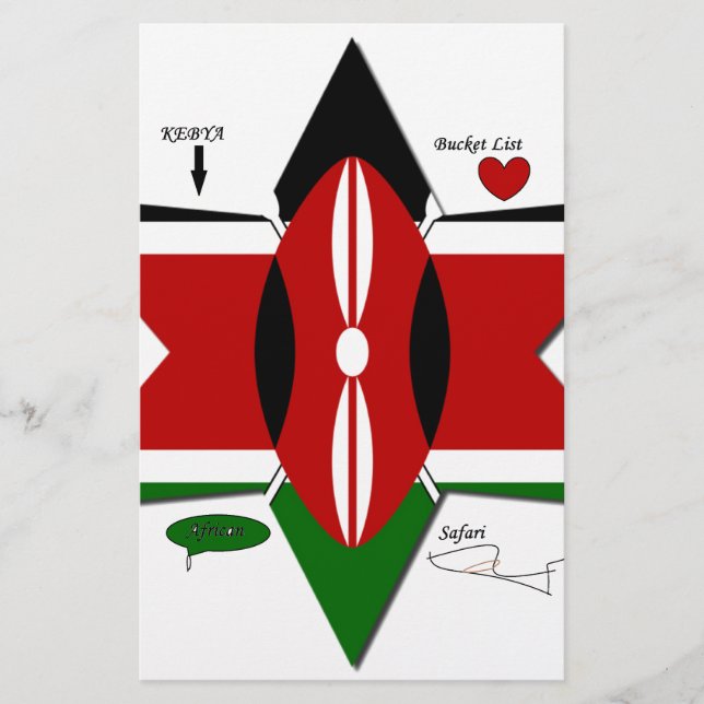 Kenyan Flagga Safari Design: Bucket List Brevpapper (Framsida)