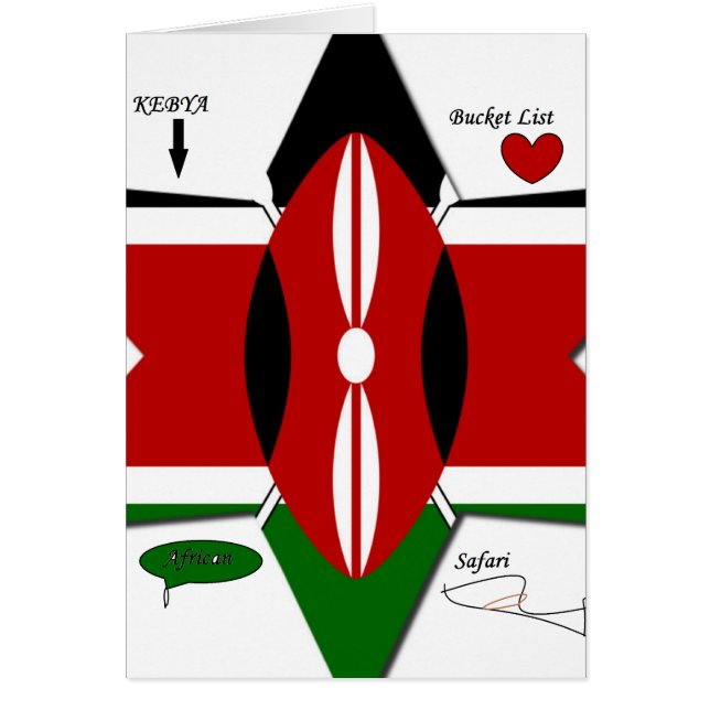 Kenyan Flagga Safari Design: Bucket List Hälsningskort (Framsidan)