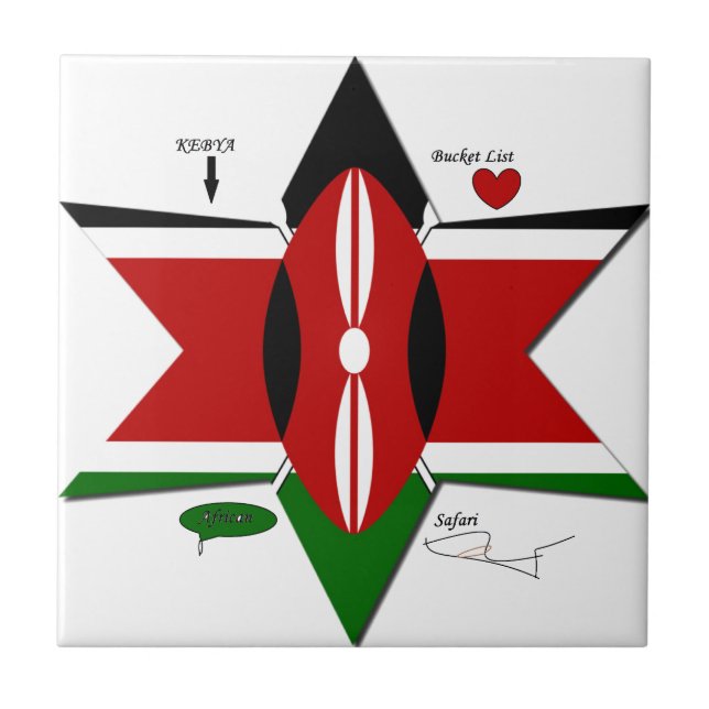 Kenyan Flagga Safari Design: Bucket List Kakelplatta (Framsidan)