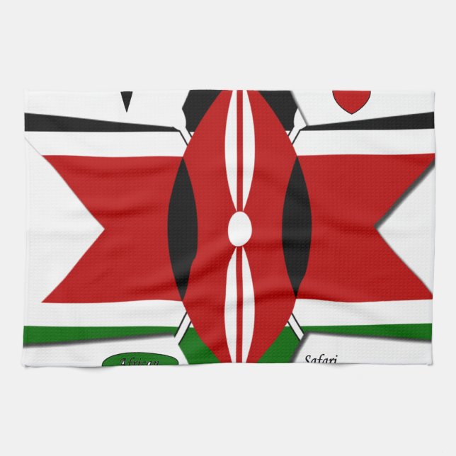 Kenyan Flagga Safari Design: Bucket List Kökshandduk (Horisontell)