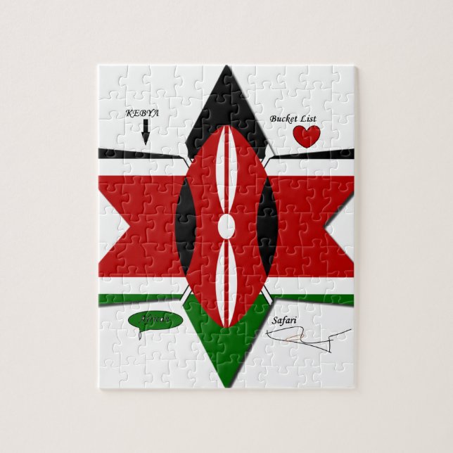 Kenyan Flagga Safari Design: Bucket List Pussel (Vertikal)