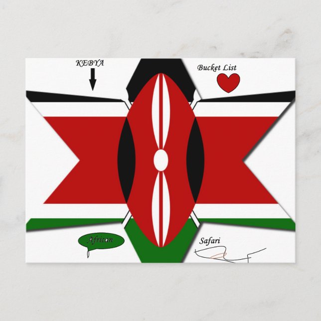 Kenyan Flagga Safari Design: Bucket List Vykort (Framsida)