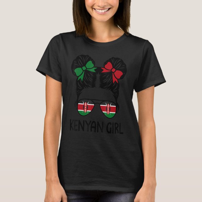 Kenyan Girl Messy Bun Kenya Pridet Patriotic Women T Shirt (Framsida)