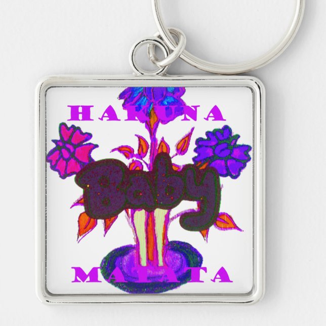 Kenyan Heart Art: I Kärlek Kenya Fyrkantig Silverfärgad Nyckelring (Framsidan)