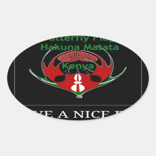 Kenyan Shield Design: Butterfly Flagga. Ovalt Klistermärke