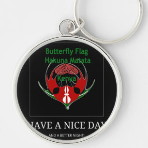 Kenyan Shield Design: Butterfly Flagga. Rund Silverfärgad Nyckelring