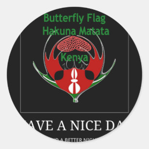 Kenyan Shield Design: Butterfly Flagga. Runt Klistermärke