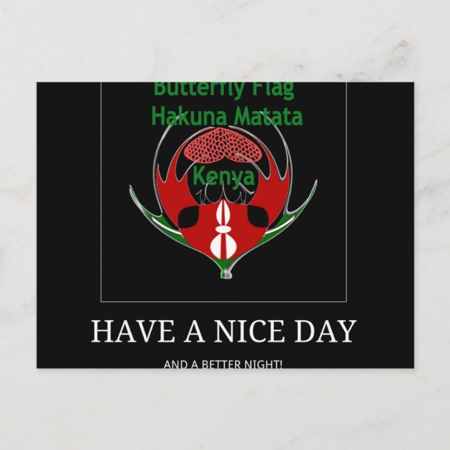 Kenyan Shield Design: Butterfly Flagga. Vykort (Framsida)