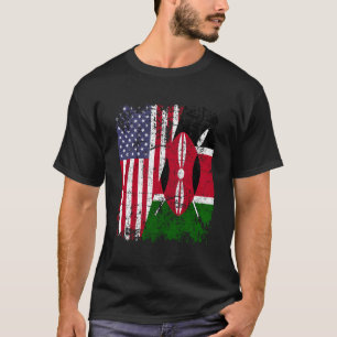 Kenyanska rötter Halv amerikansk flagga Kenya T Shirt