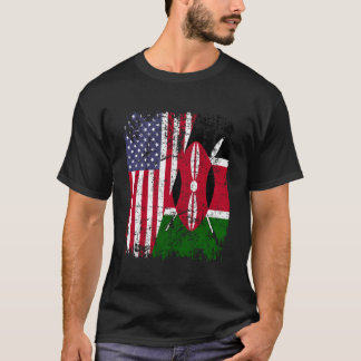 Kenyanska rötter Halv amerikansk flagga Kenya T Shirt
