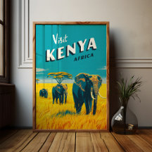 Kenyas Afrika Vintage affisch - Elefants Art