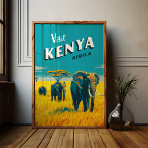 Kenyas Afrika Vintage affisch - Elefants Art