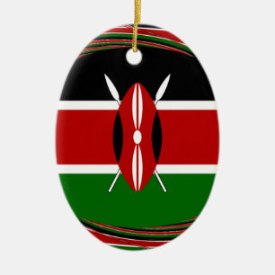 Kenyas Flagga Art - Patriotisk och modern design Julgransprydnad Keramik