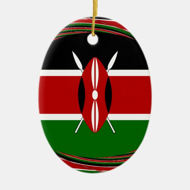 Kenyas Flagga Art - Patriotisk och modern design Julgransprydnad Keramik (Framsidan)