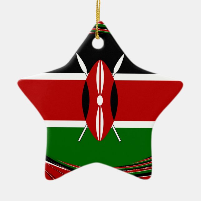 Kenyas Flagga Art - Patriotisk och modern design Julgransprydnad Keramik (Framsidan)