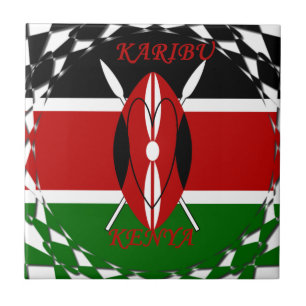 Kenyas Flagga Black Red grönt Ar Kakelplatta