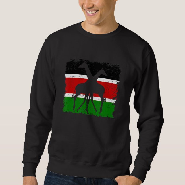 Kenyas flagga med giraff lång ärmad tröja (Framsida)
