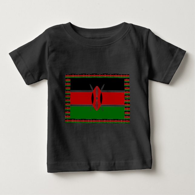 Kenyas Flagga: med miniatyr Flagga Gräns Art T-shirt (Framsida)