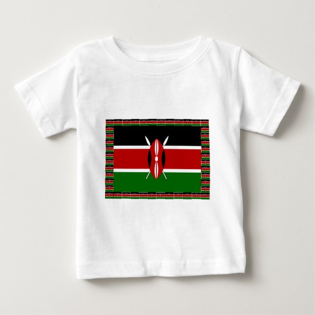 Kenyas Flagga: med miniatyr Flagga Gräns Art Tee Shirt (Framsida)