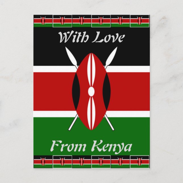 Kenyas Flagga: med miniatyr Flagga Gräns Art Vykort (Framsida)