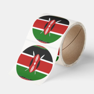 Kenyas flagga: Med ramkonst i form av miniatyrflag Runt Klistermärke