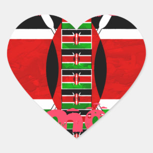 Kenyas Flagga: Tuko Pamoja - Uniity Art Design Hjärtformat Klistermärke