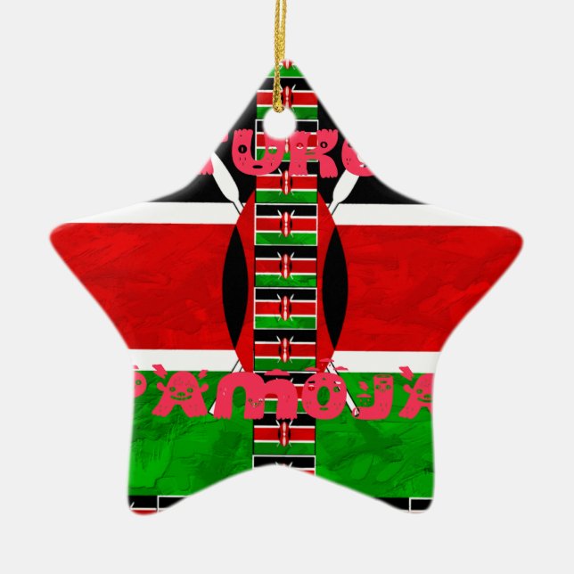 Kenyas Flagga: Tuko Pamoja - Uniity Art Design Julgransprydnad Keramik (Framsidan)