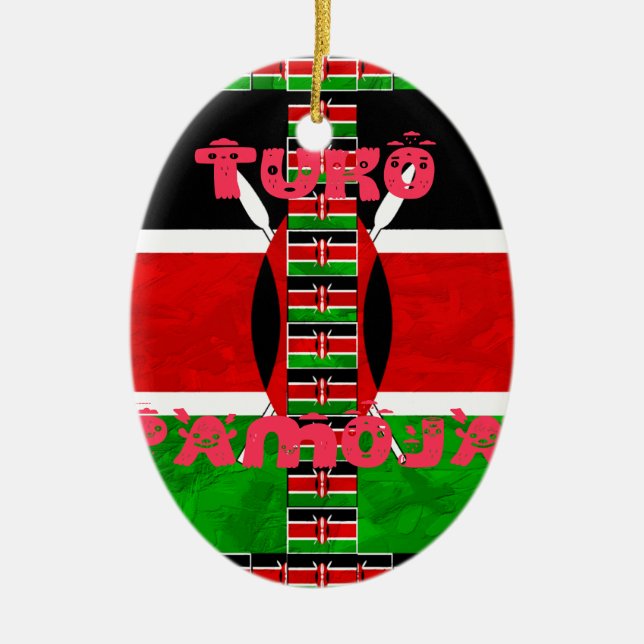 Kenyas Flagga: Tuko Pamoja - Uniity Art Design Julgransprydnad Keramik (Framsidan)