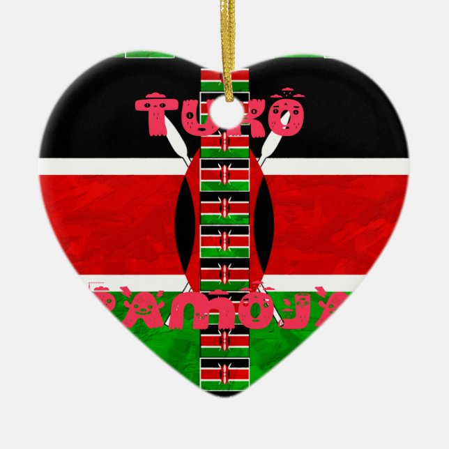 Kenyas Flagga: Tuko Pamoja - Uniity Art Design Julgransprydnad Keramik (Framsidan)