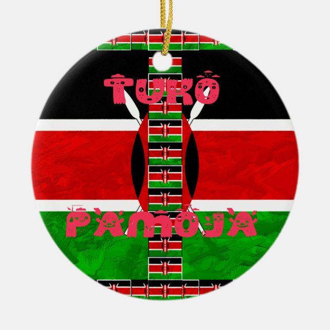 Kenyas Flagga: Tuko Pamoja - Uniity Art Design Julgransprydnad Keramik (Framsidan)