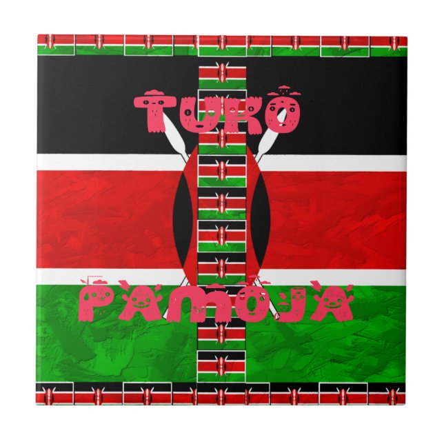 Kenyas Flagga: Tuko Pamoja - Uniity Art Design Kakelplatta (Framsidan)