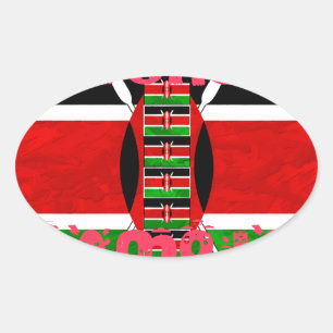 Kenyas Flagga: Tuko Pamoja - Uniity Art Design Ovalt Klistermärke