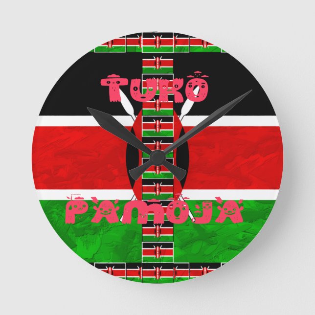Kenyas Flagga: Tuko Pamoja - Uniity Art Design Rund Klocka (Framsida)