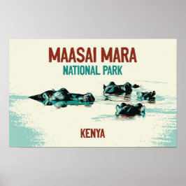Kenyas Hippopotamus i nationalparken Maasai Mara Poster