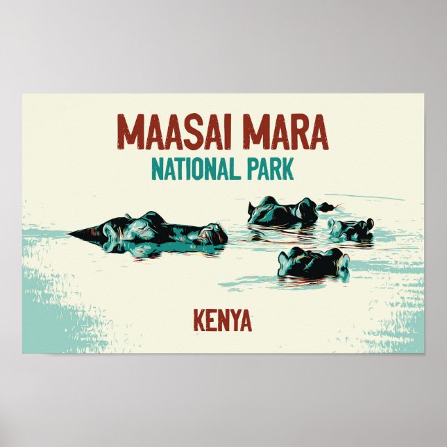 Kenyas Hippopotamus i nationalparken Maasai Mara Poster (Framsidan)