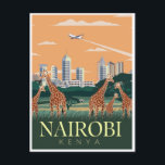 Kenyas huvudsemester i vintage resor Nairobi Vykort<br><div class="desc">vintage,  retro,  resor,  modern,  vattenfärg,  klassisk,  Nairobi,  huvudstad Kenya,  kenya, </div>