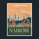 Kenyas huvudsemester i vintage resor Nairobi Vykort<br><div class="desc">vintage,  retro,  resor,  modern,  vattenfärg,  klassisk,  Nairobi,  huvudstad Kenya,  kenya, </div>