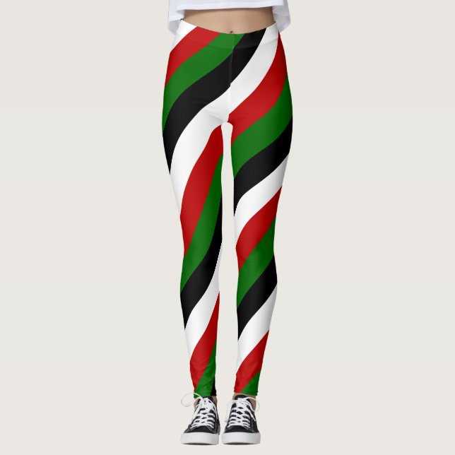 Kenyas nationella Flagga Färg diagonal strimlad Leggings (Framsida)