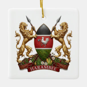 Kenyas vapen symbol emblem land flagga lejon julgransprydnad keramik