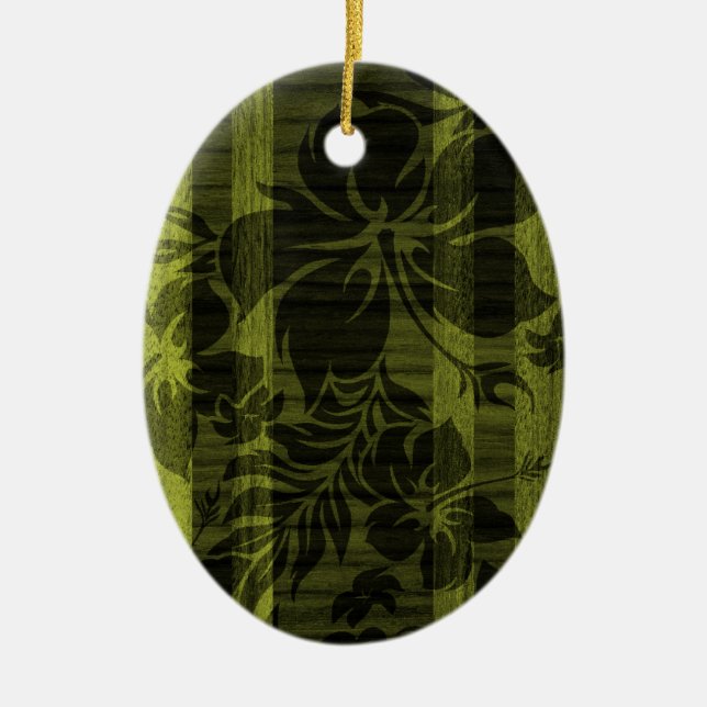 Keokea Beach Faux Wood Surfboard Julgransprydnad Keramik (Framsidan)