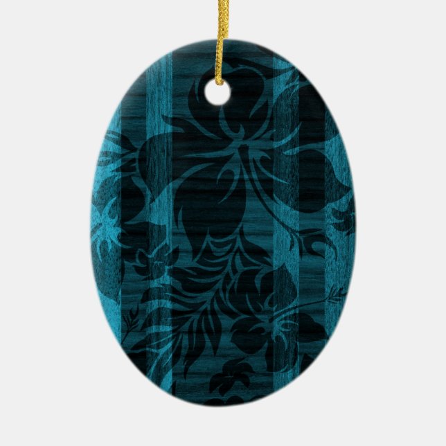 Keokea Beach Faux Wood Surfboard Julgransprydnad Keramik (Framsidan)
