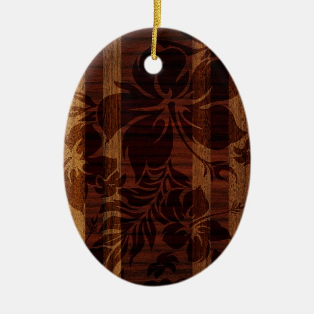 Keokea Beach Faux Wood Surfboard Julgransprydnad Keramik (Framsidan)