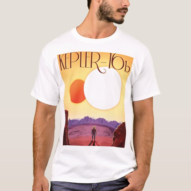 Kepler-16b: Binär solnedgång Fin konst rymden T Shirt (Framsida)